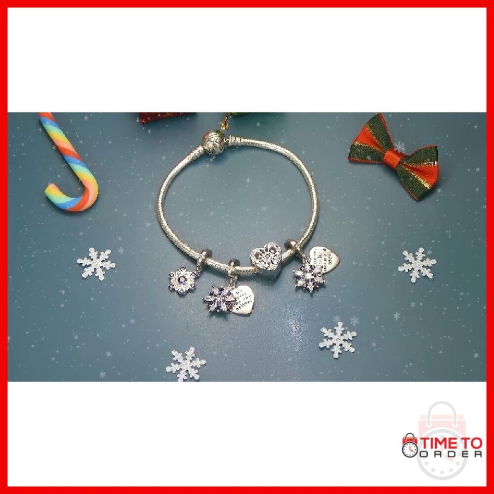 925 Sterling Silver Christmas Tree Charm Bracelet with Cubic Zirconia - Picture 8 of 8